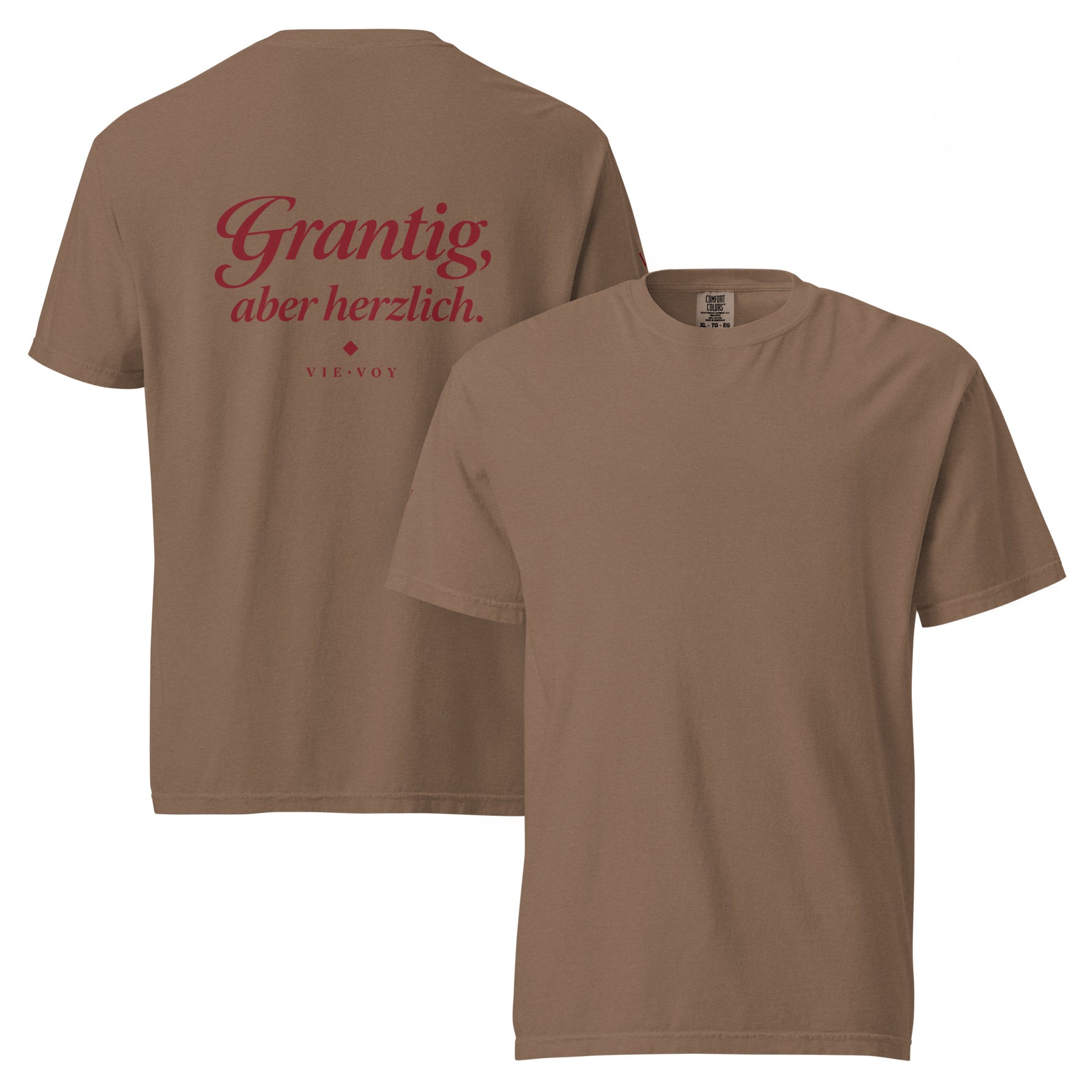 T-Shirt „Grantig, aber herzlich.“ – Farbe Espresso, Rückansicht