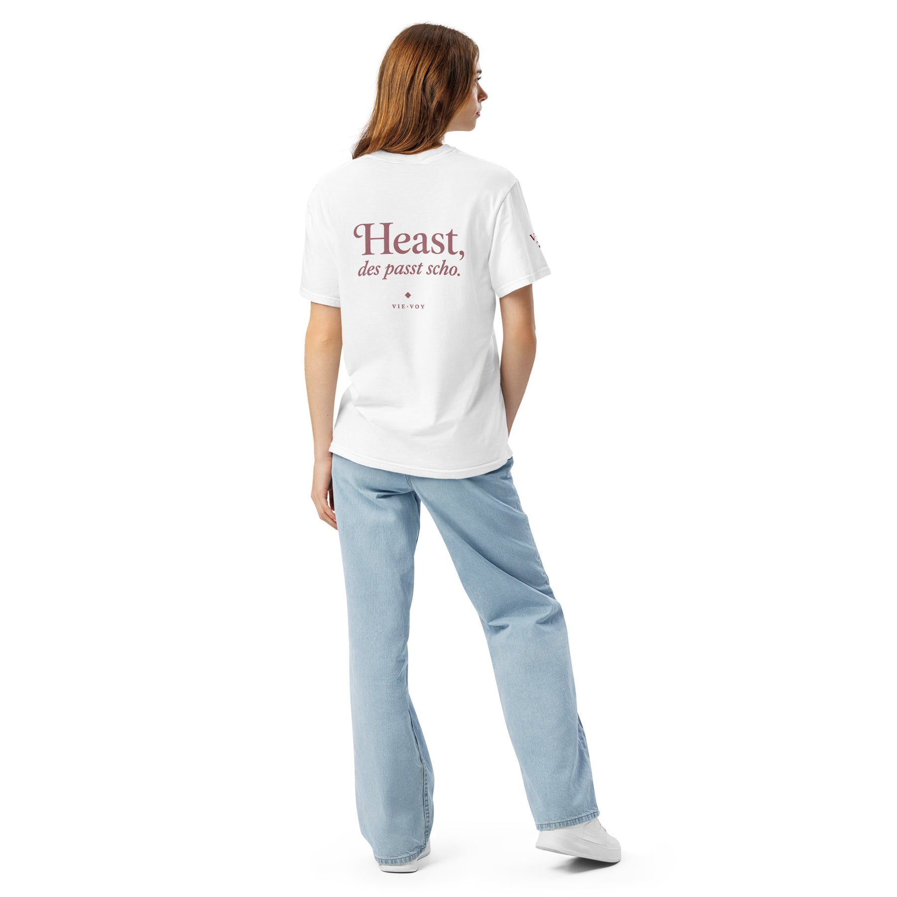 T-Shirt „Heast, des passt scho.“ – Farbe White, Rückansicht