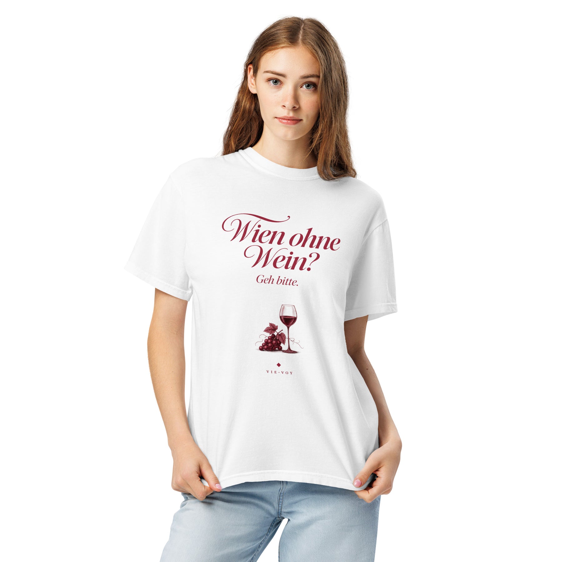 T-Shirt „Wien ohne Wein? Geh bitte.“ – Farbe White, Rückansicht