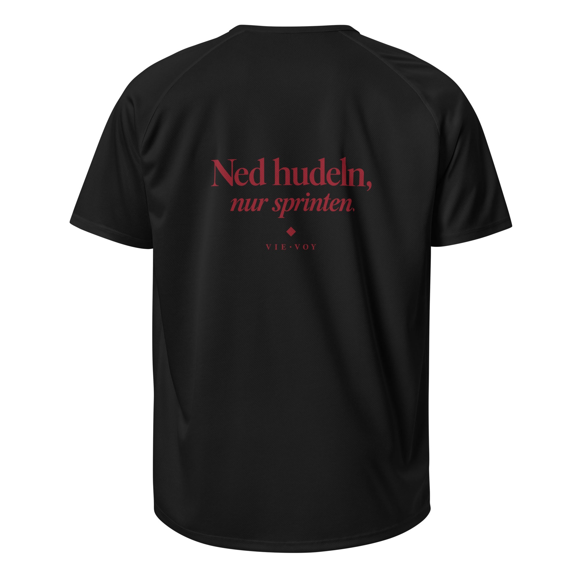 T-Shirt „Ned hudeln, nur sprinten.“ Run Club Edition – Farbe Black, Vorderansicht