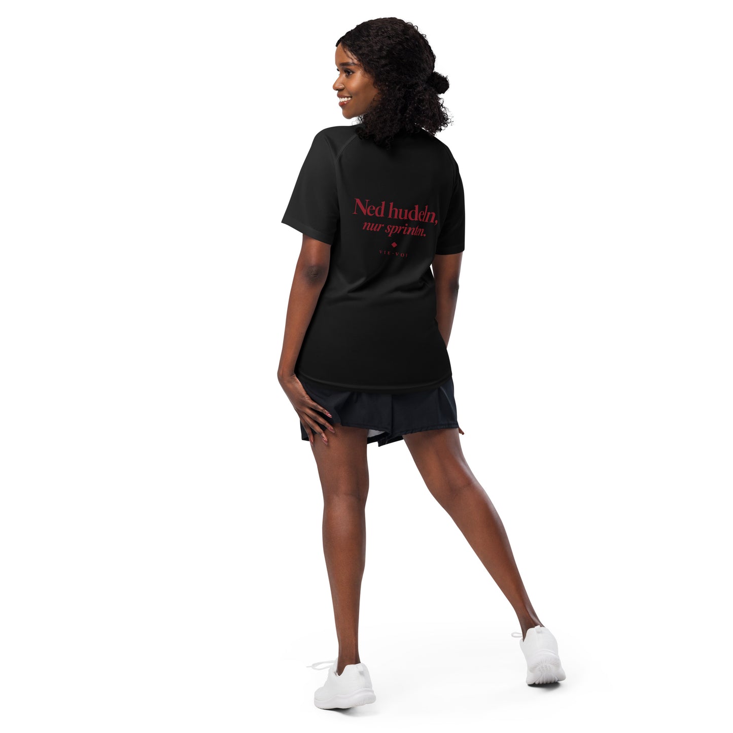 T-Shirt „Ned hudeln, nur sprinten.“ Run Club Edition – Farbe White, Vorderansicht