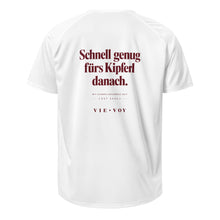 T-Shirt „Schnell genug fürs Kipferl danach.“ – Farbe Weiß, Rückansicht
