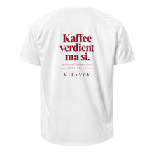 T-Shirt „Kaffee verdient ma si.“ – Farbe Weiß, Rückansicht