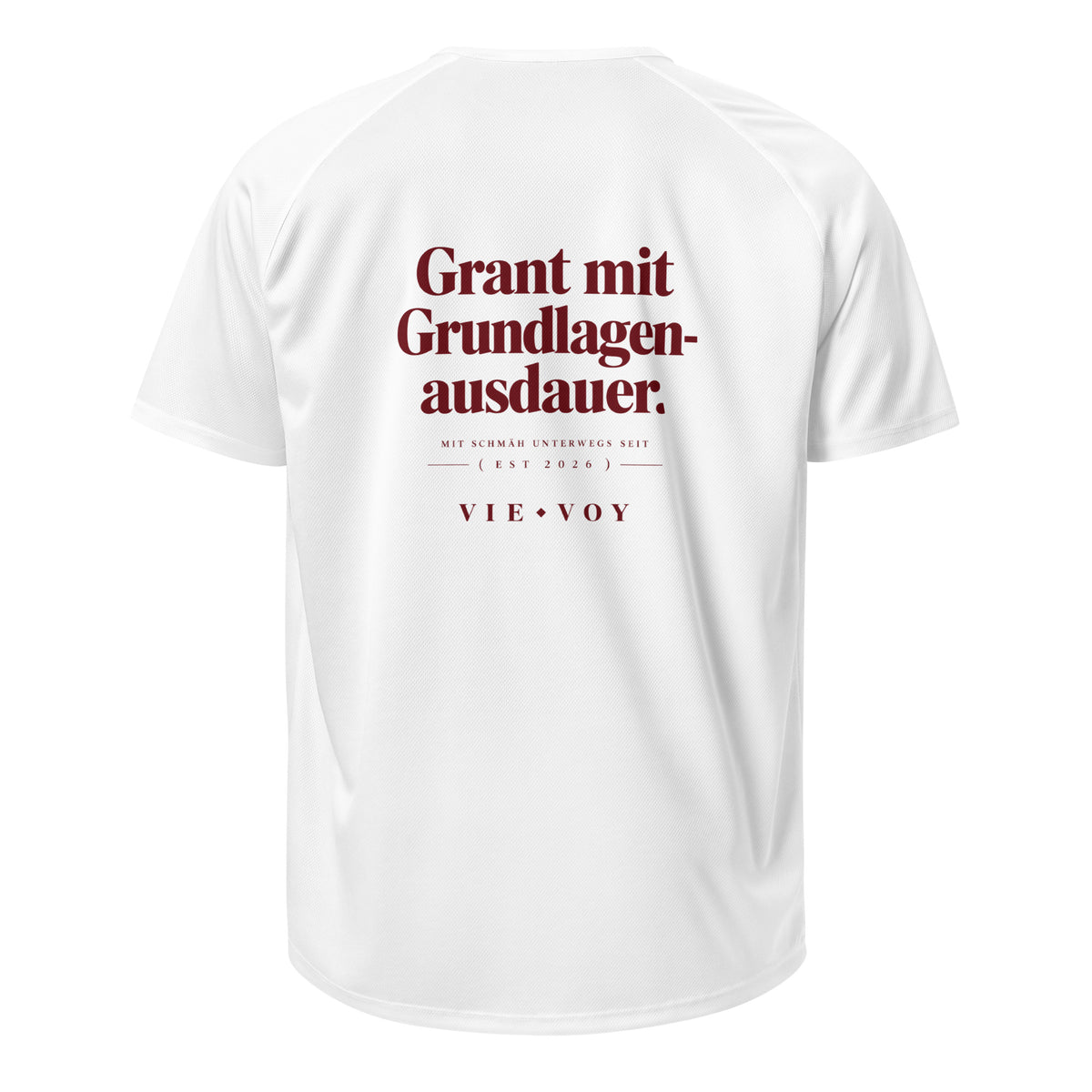 T-Shirt „Grant mit Grundlagenausdauer.“ – Farbe Weiß, Rückansicht